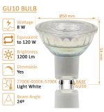 Led Gu10 8w High Luminosity Glass 24o Smd1a1a Dimmable 2