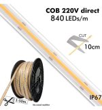 Led Strip Cob 220v Custom Cut 840 Ledm 50m Flip Chip 1500lm 16wm Cri90 Ip67 Cut 100cm