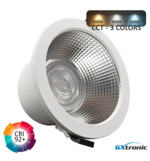 Circular led downlight 30w gxtronic 3cct cri92 ip65 cut out ø145mm (1)