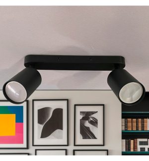 Adjustable ceiling spotlight roterdam black aluminum for two gu10 lamps