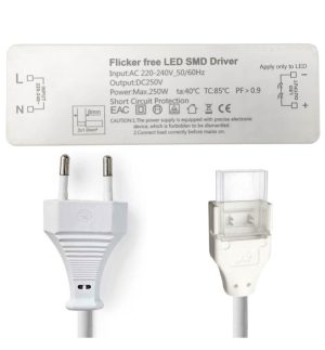 Flicker free driver for self rectified led strip 220v cob ip65 pcb 8mm 250w max (1)