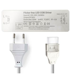 Flicker free driver for self rectified led strip 220v cob ip65 pcb 8mm 250w max (5)