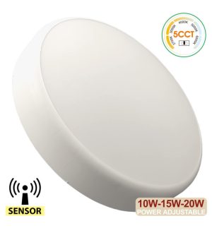 Led ceiling light adjustable power 20w 15w 10w 5cct radar sensor ip44
