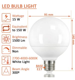 Led globe bulb 15w g95 300° e27 osram chip duris e 2835 (1)