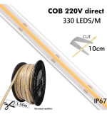Cob led strip 220v custom cut 330 ledm 10wm 1540lmm flip chip 50m ip65 cut every 10cm