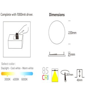 Downlight led 24w frameless quasar osram chip duris e 2835 cct (2)