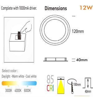 Ugr19 osram 12w circular downlight chip cct