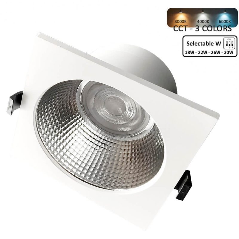 Foco Downlight LED Cuadrado 30W GXtronic 3CCT CRI+92 IP65 Corte Ø145mm (1)