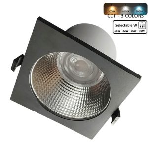 Foco Downlight LED Cuadrado 30W GXtronic 3CCT CRI+92 IP65 Corte Ø145mm