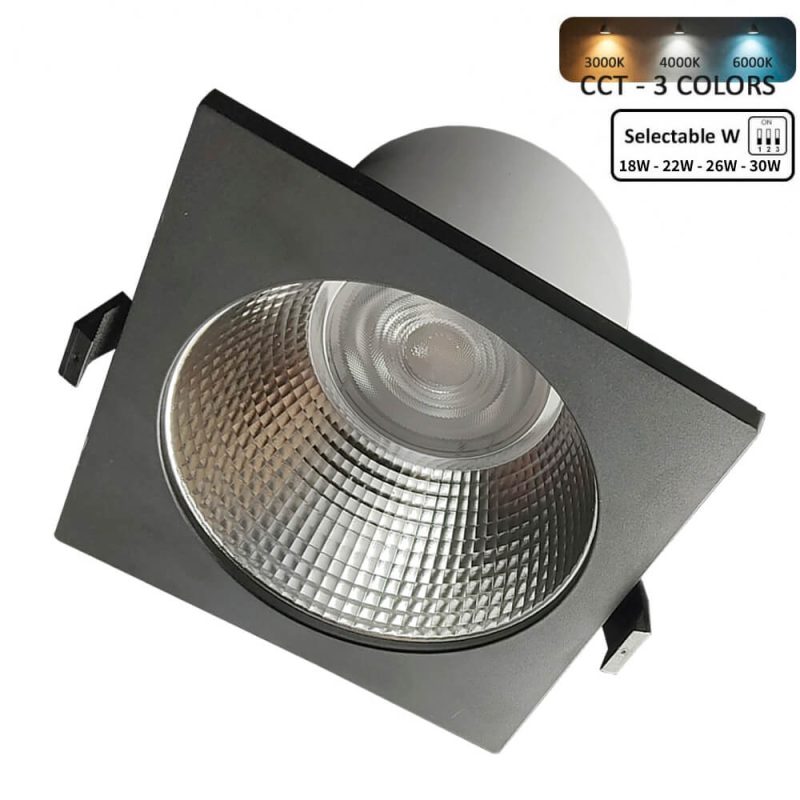 Foco Downlight LED Cuadrado 30W GXtronic 3CCT CRI+92 IP65 Corte Ø145mm
